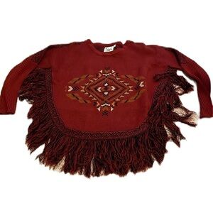 Cotton & Rye Women's Southwestern Knit Fringe Poncho L